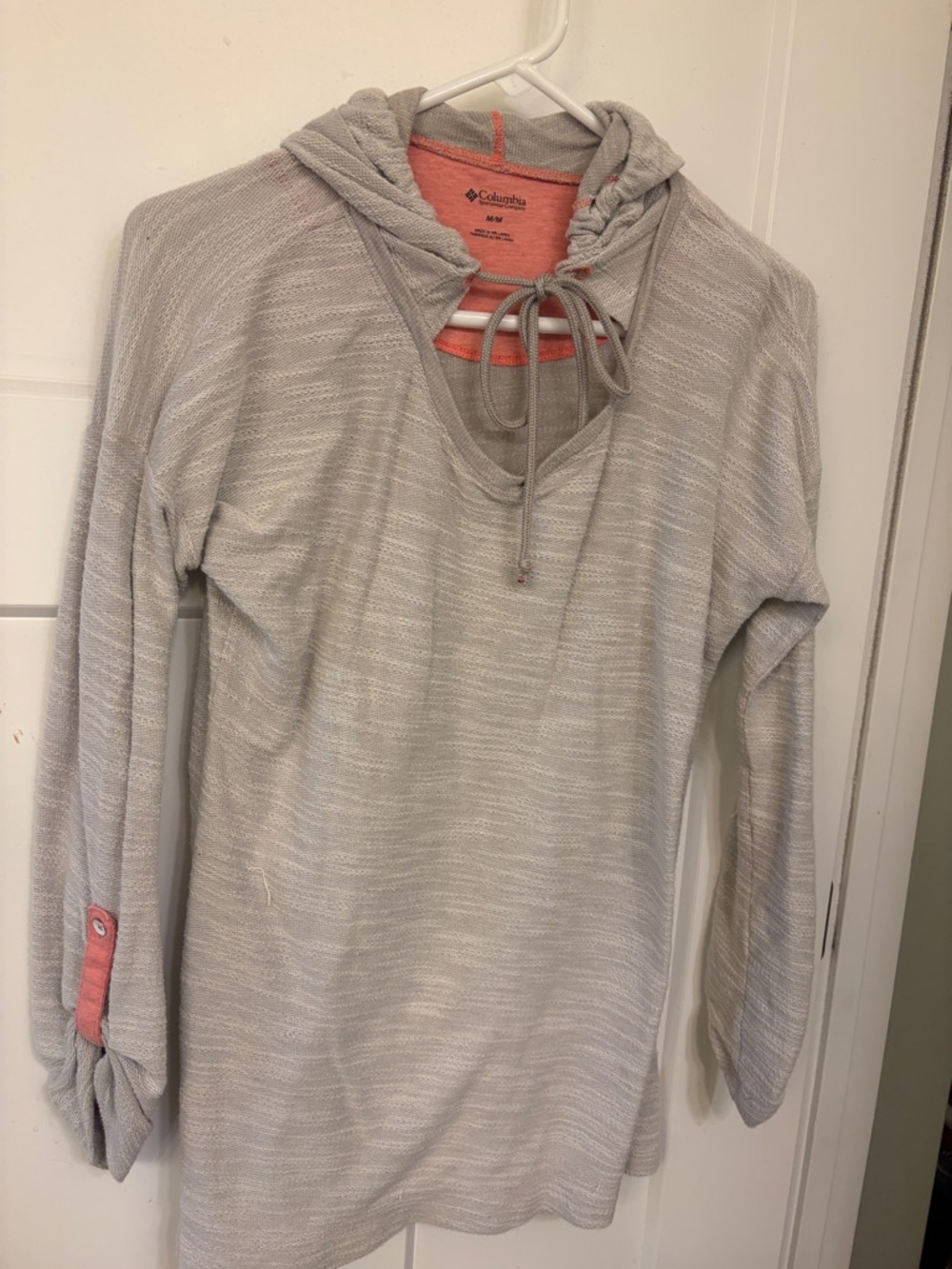 Columbia Women's Light Gray Hooded Long Sleeve Top with Coral Lining